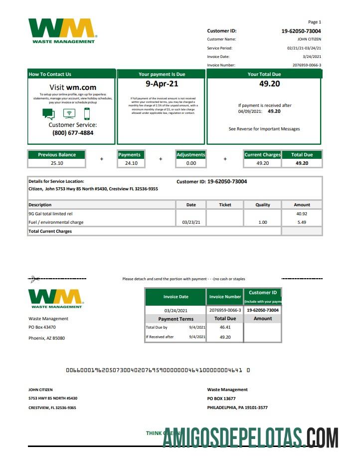 Exemplo de PDF em Excel de gerenciamento de resíduos nos EUA